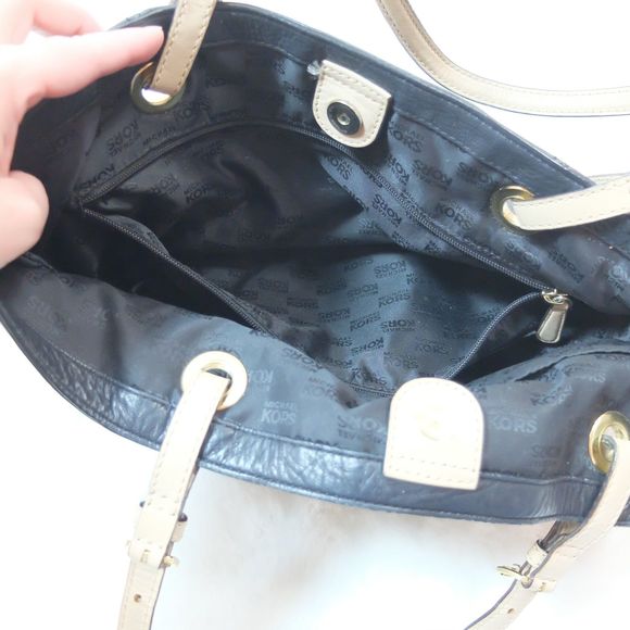 Michael Kors Black Leather Gold Tone Hardware Double Handle Tote Bag - Picture 7 of 14